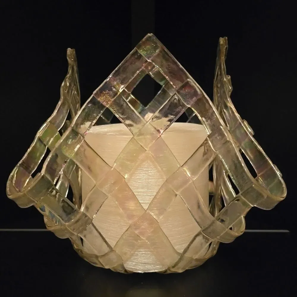 Blown Glass & Candle! Delecate Latice Design, NWOT!